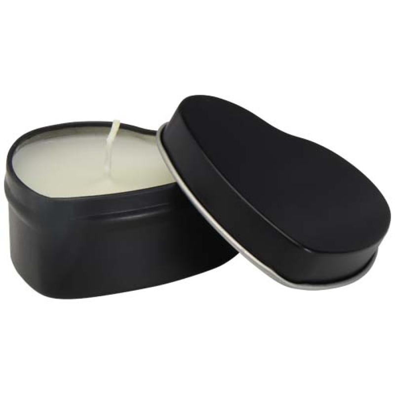 Vela con forma de corazón y aroma de vainilla en caja metálica "Blissful"