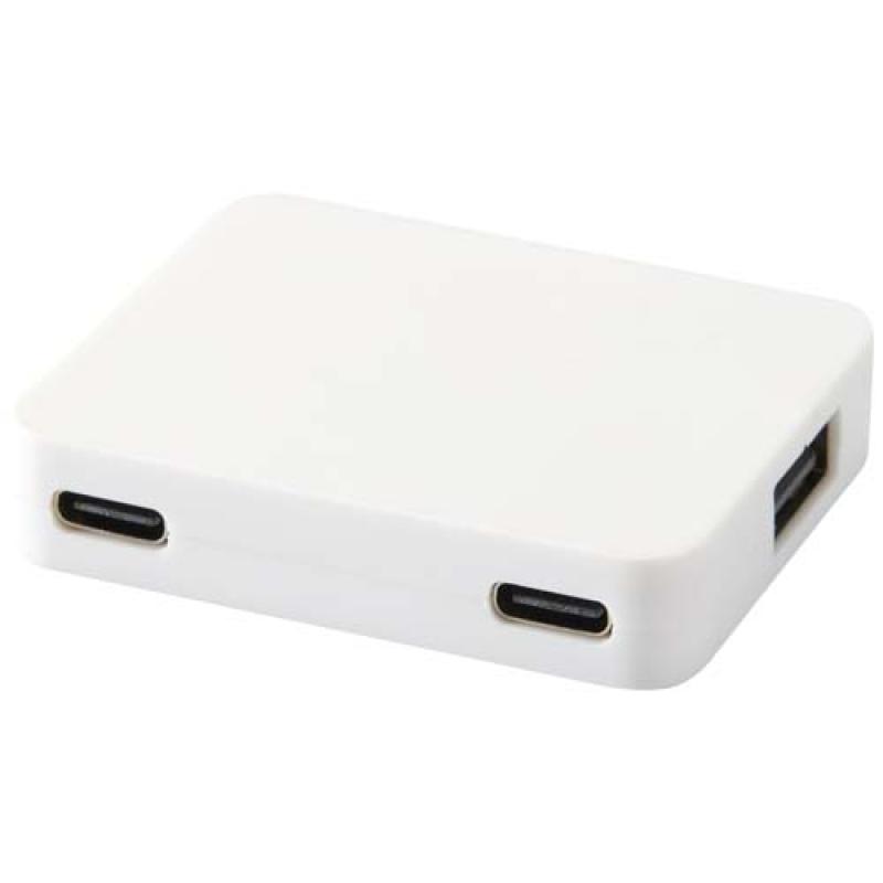 Hub USB de 4 puertos con salida USB-A y tipo-C y doble entrada fabricado con plástico reciclado "Gaia"