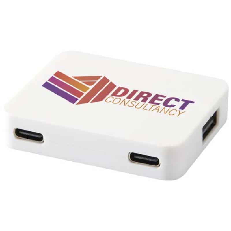 Hub USB de 4 puertos con salida USB-A y tipo-C y doble entrada fabricado con plástico reciclado "Gaia"