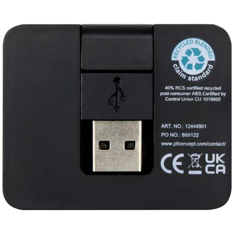 Hub USB de 4 puertos con salida USB-A y tipo-C y doble entrada fabricado con plástico reciclado "Gaia"