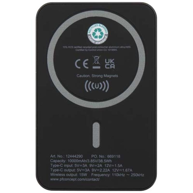 Batería externa inalámbrica magnética de 10 000 mAh y 15 W con PD de 20 W fabricada con plástico reciclado "Acrab"