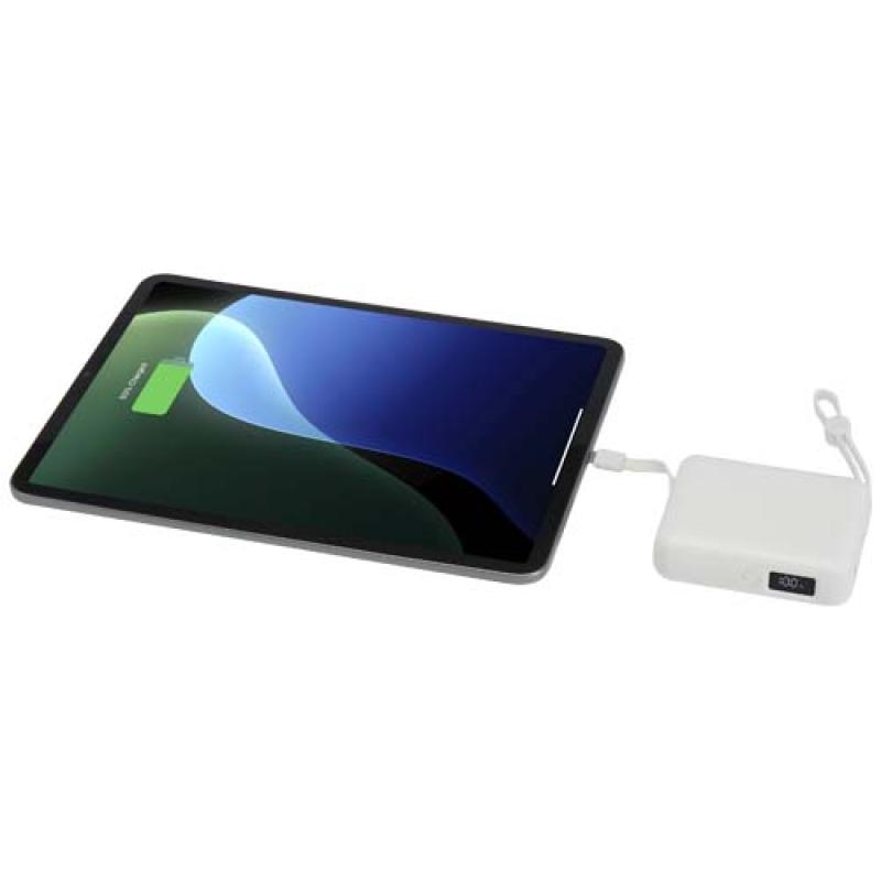 Batería externa para tableta de 10 000 mAh y 35 W con cable tipo C integrado y fabricada con plástico reciclado "Acrux"