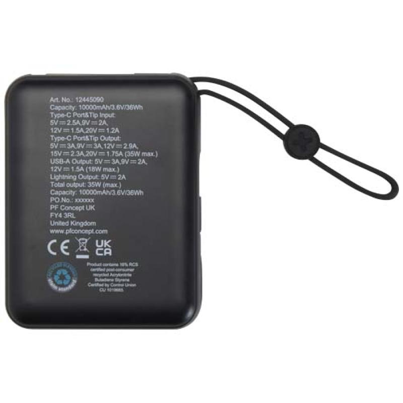 Batería externa para tableta de 10 000 mAh y 35 W con cable tipo C integrado y fabricada con plástico reciclado "Acrux"