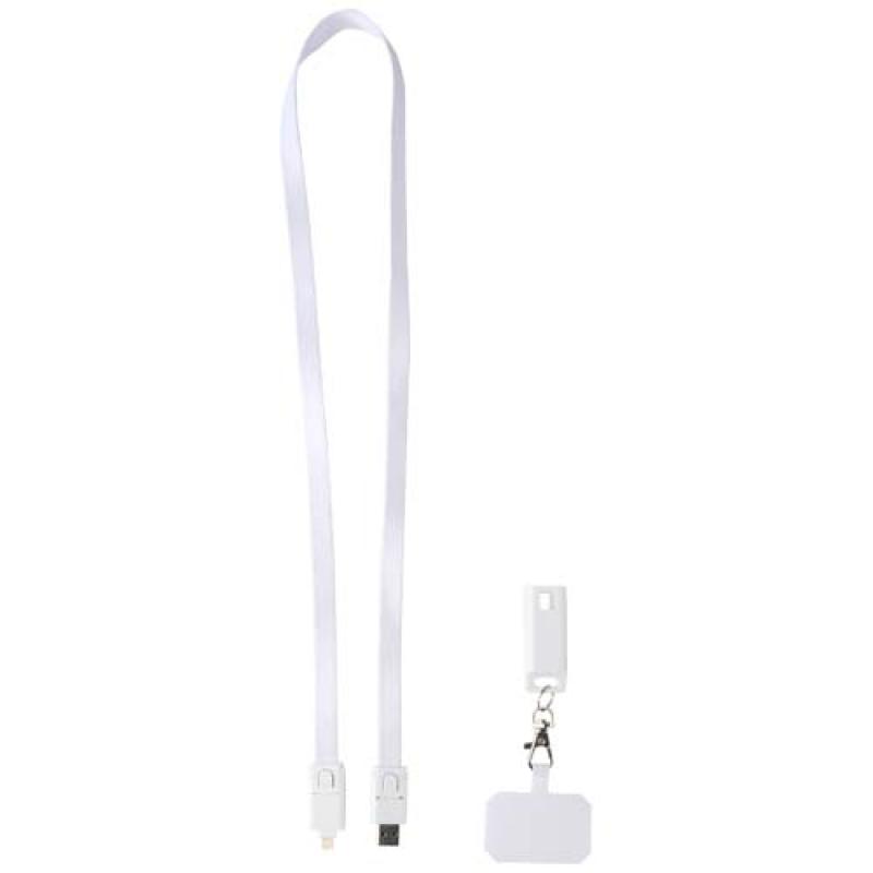 Lanyard de plástico reciclado para smartphone con sincronización de datos integrada y cable 5 en 1 de carga rápida de 65 W "Fran