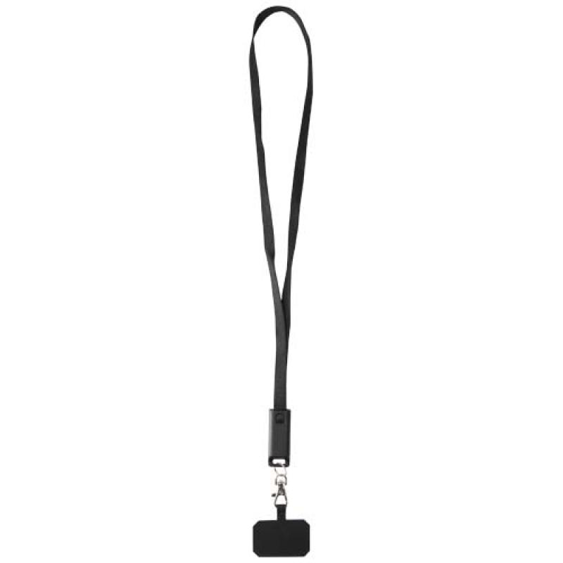 Lanyard de plástico reciclado para smartphone con sincronización de datos integrada y cable 5 en 1 de carga rápida de 65 W "Fran