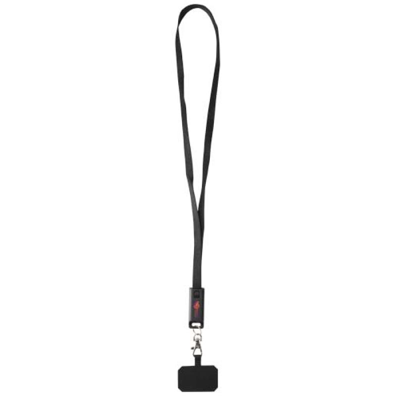 Lanyard de plástico reciclado para smartphone con sincronización de datos integrada y cable 5 en 1 de carga rápida de 65 W "Fran