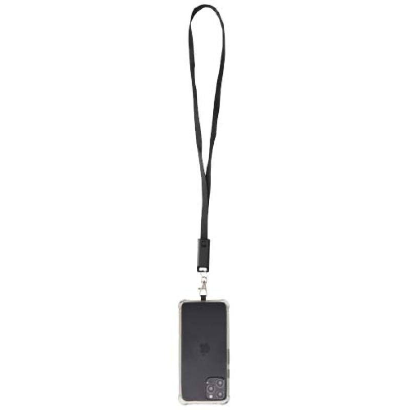 Lanyard de plástico reciclado para smartphone con sincronización de datos integrada y cable 5 en 1 de carga rápida de 65 W "Fran