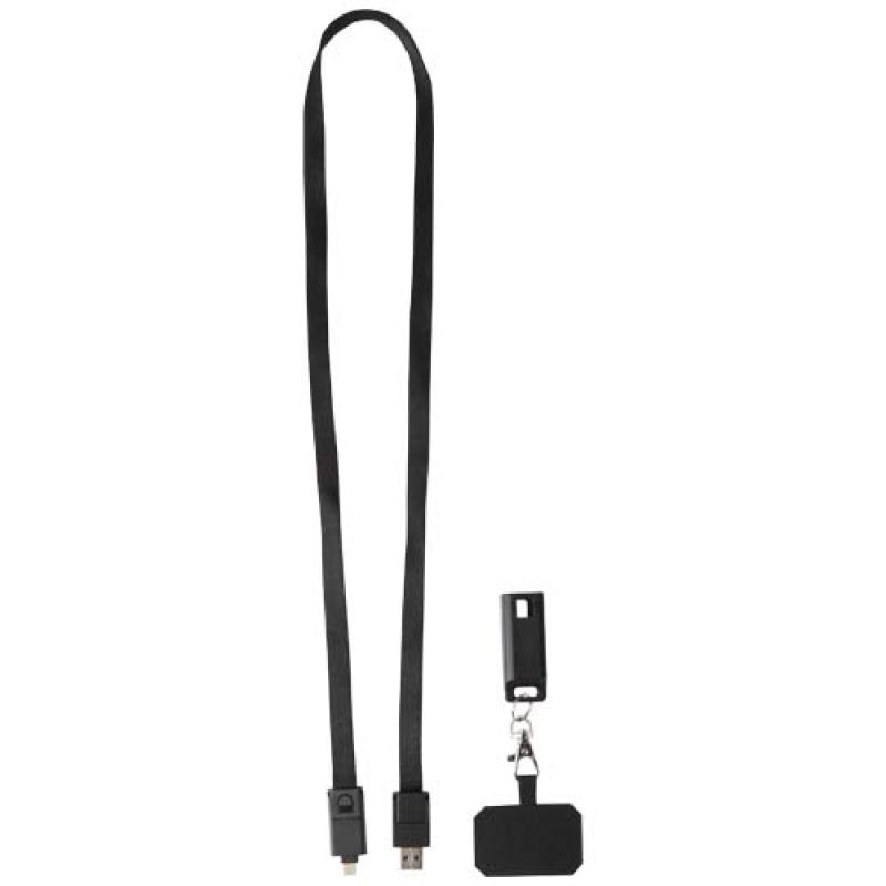 Lanyard de plástico reciclado para smartphone con sincronización de datos integrada y cable 5 en 1 de carga rápida de 65 W "Fran