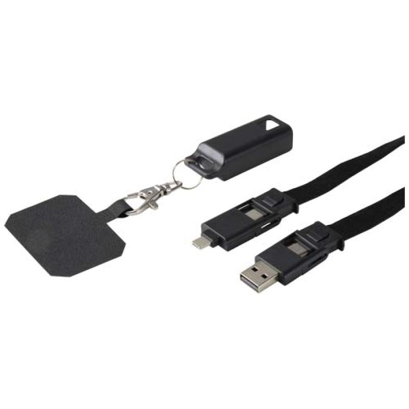 Lanyard de plástico reciclado para smartphone con sincronización de datos integrada y cable 5 en 1 de carga rápida de 65 W "Fran