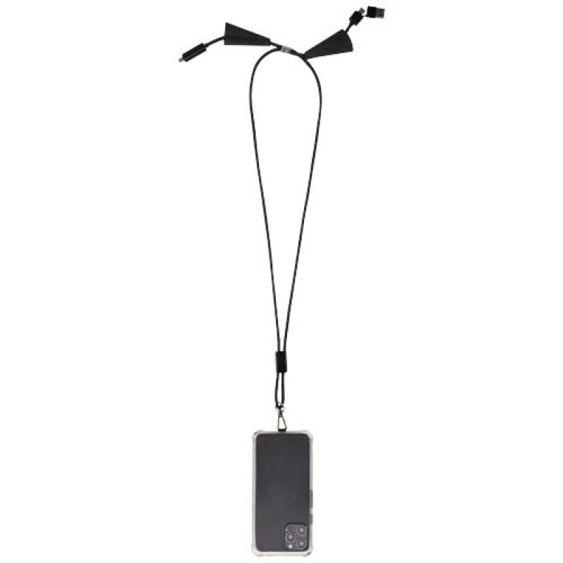 Lanyard de plástico reciclado para smartphone con sincronización de datos integrada y cable 5 en 1 de carga rápida de 100 W "Fun