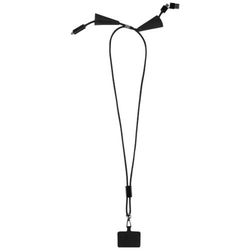 Lanyard de plástico reciclado para smartphone con sincronización de datos integrada y cable 5 en 1 de carga rápida de 100 W "Fun
