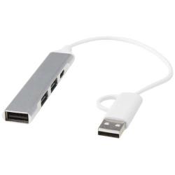 Hub USB-A y tipo-C de 4 puertos de aluminio reciclado con doble entrada "Alkaid"