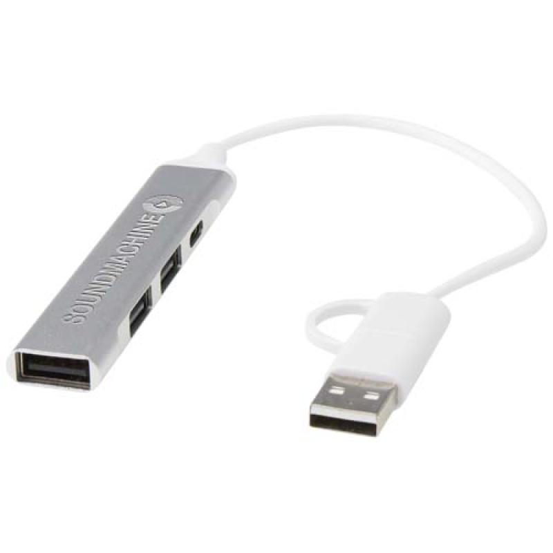 Hub USB-A y tipo-C de 4 puertos de aluminio reciclado con doble entrada "Alkaid"
