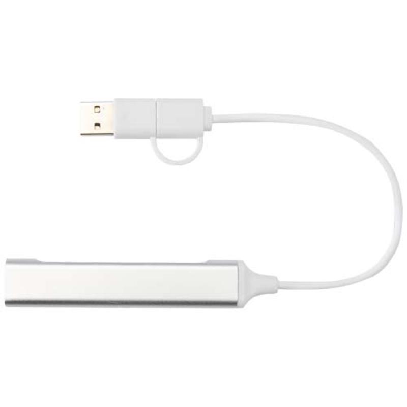Hub USB-A y tipo-C de 4 puertos de aluminio reciclado con doble entrada "Alkaid"