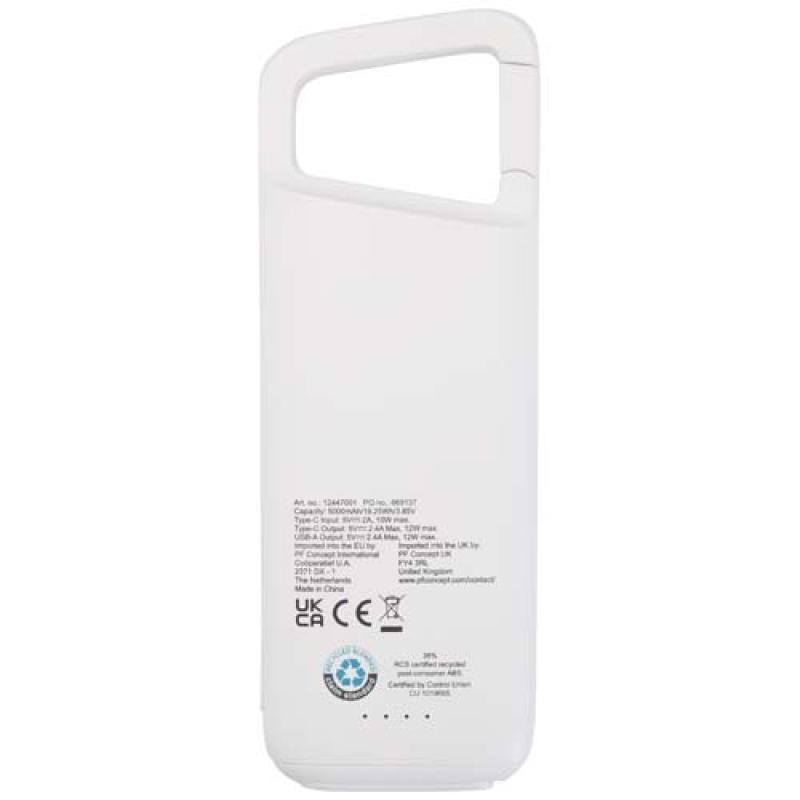 Batería externa de 5000 mAh y 12 W de plástico reciclado resistente al agua con mosquetón "Alkes"