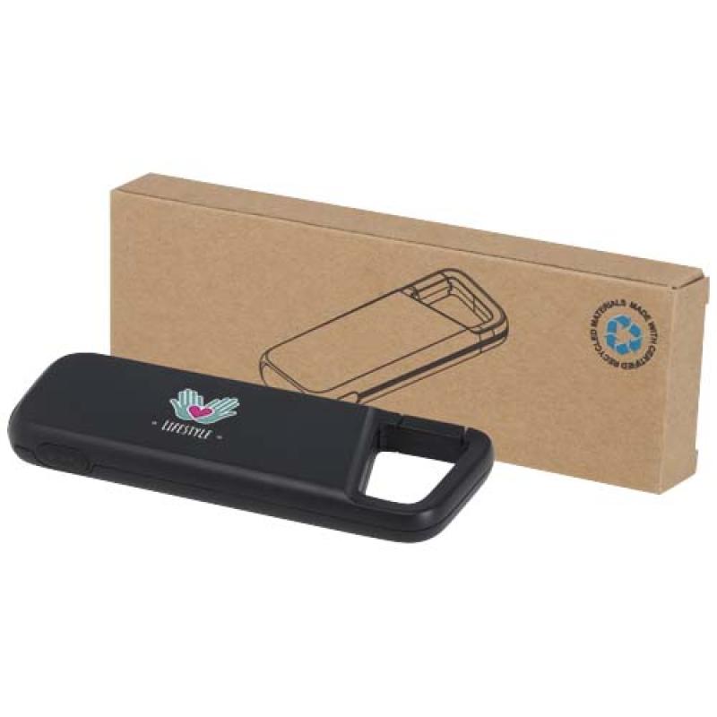 Batería externa de 5000 mAh y 12 W de plástico reciclado resistente al agua con mosquetón "Alkes"