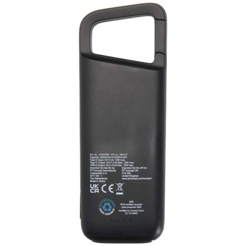 Batería externa de 5000 mAh y 12 W de plástico reciclado resistente al agua con mosquetón "Alkes"