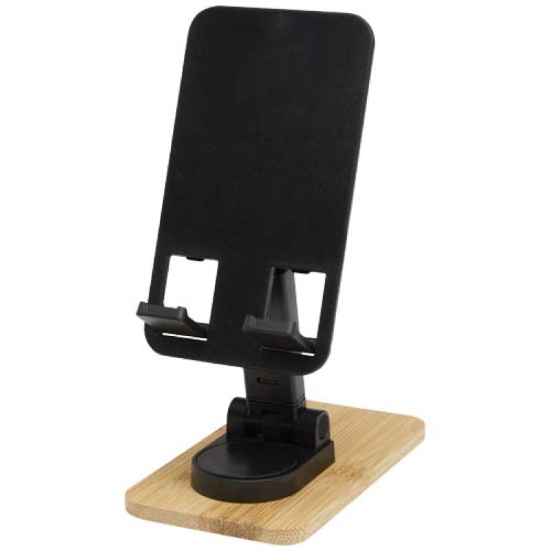 Soporte para teléfono de sobremesa plegable de plástico reciclado con detalles de bambú "Alfirk"