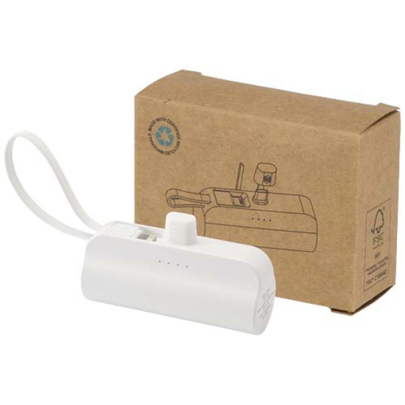 Batería externa tipo-C de plástico reciclado de 5000 mAh y 10 W con soporte abatible incorporado y cable 2 en 1 "Alnair"