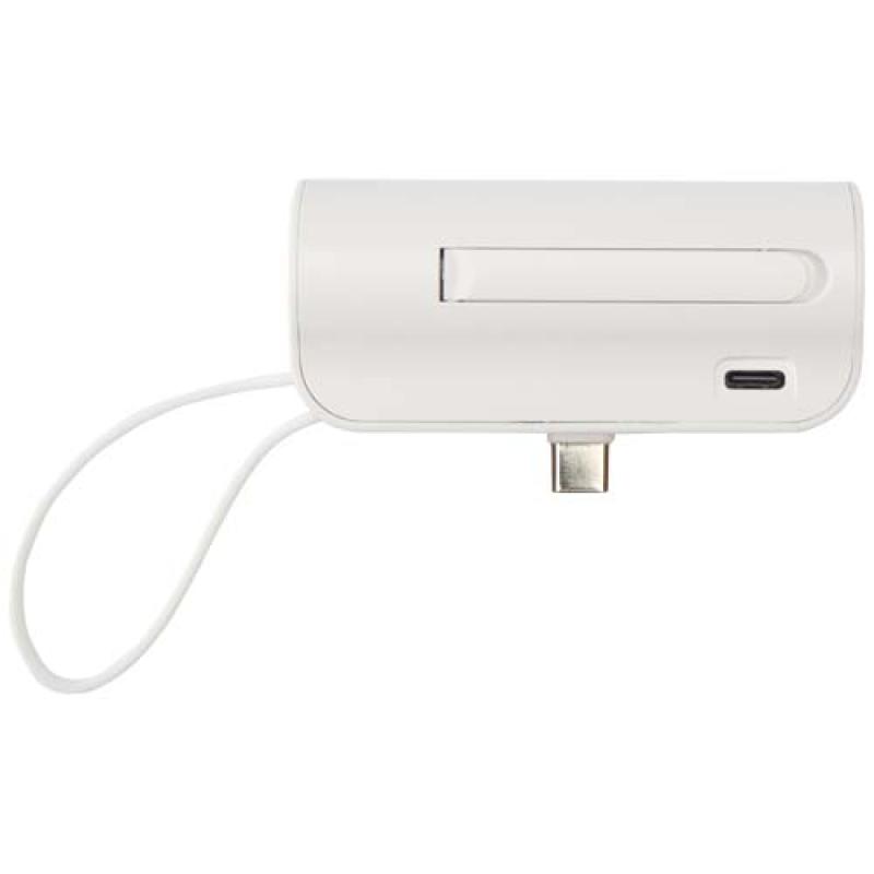 Batería externa tipo-C de plástico reciclado de 5000 mAh y 10 W con soporte abatible incorporado y cable 2 en 1 "Alnair"