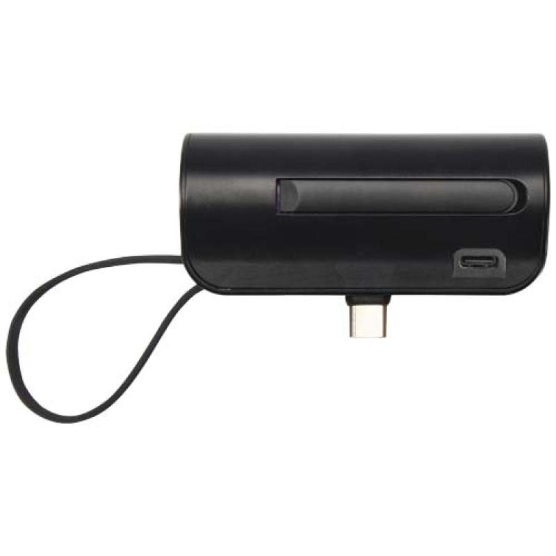 Batería externa tipo-C de plástico reciclado de 5000 mAh y 10 W con soporte abatible incorporado y cable 2 en 1 "Alnair"