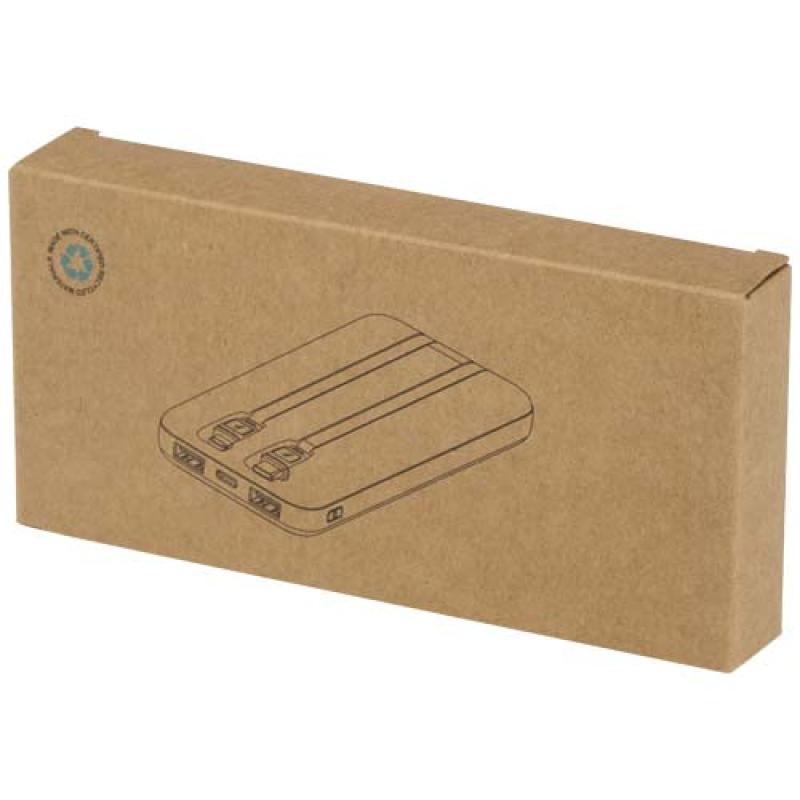 Batería externa de plástico reciclado de 10 000 mAh y 10 W con 2 cables integrados "Adhil"