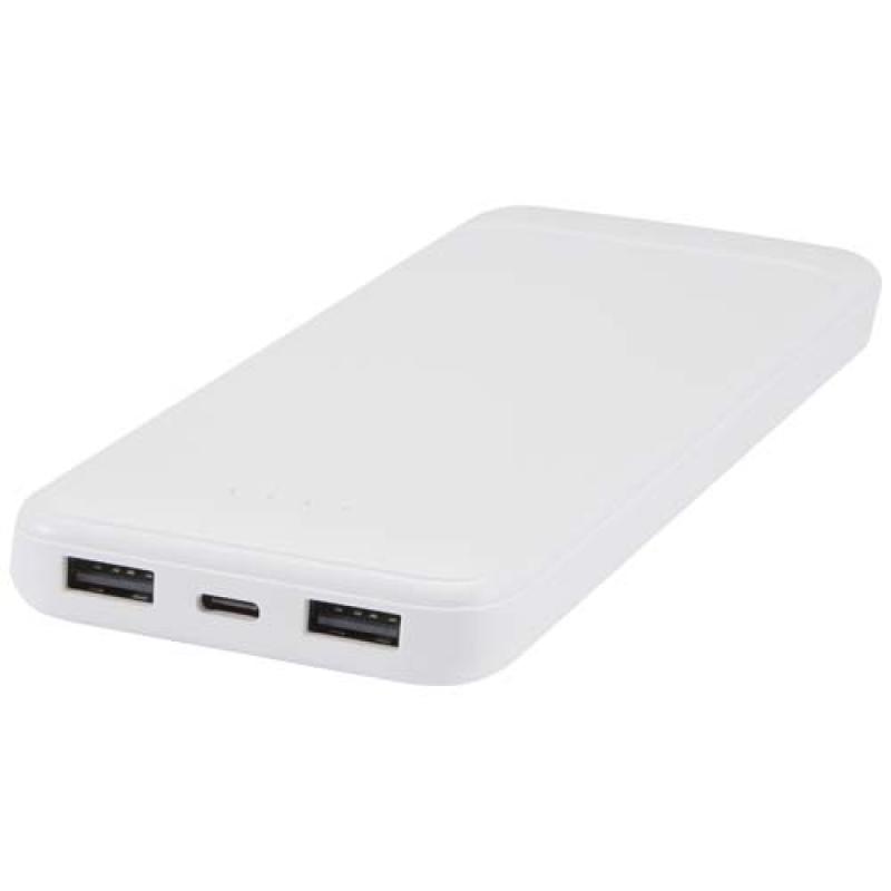 Batería externa de plástico reciclado de 10 000 mAh y 10 W con 2 cables integrados "Adhil"