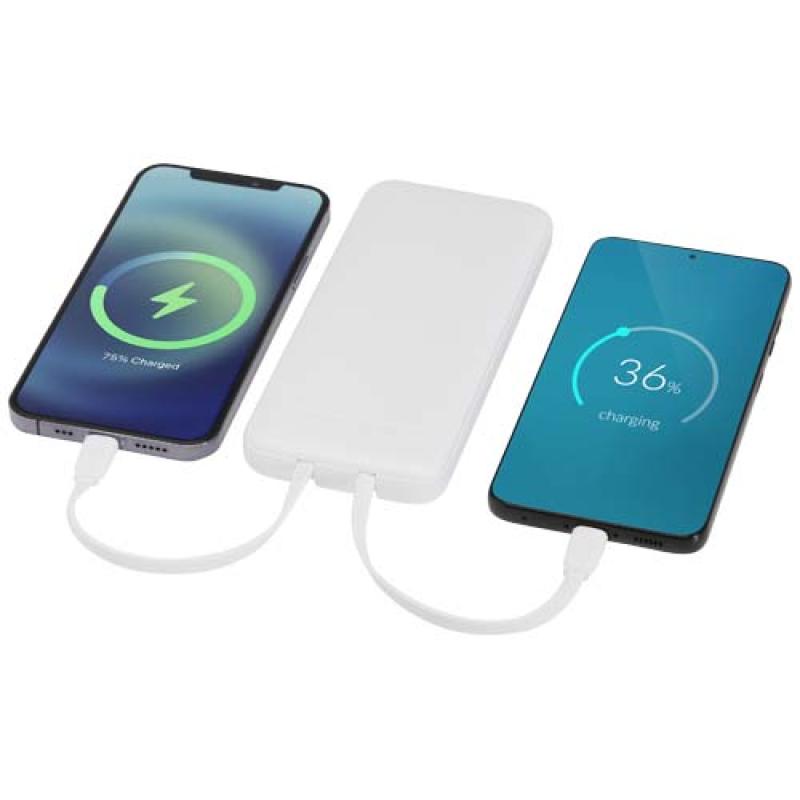 Batería externa de plástico reciclado de 10 000 mAh y 10 W con 2 cables integrados "Adhil"