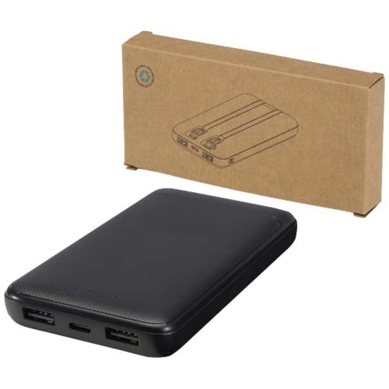 Batería externa de plástico reciclado de 10 000 mAh y 10 W con 2 cables integrados "Adhil"