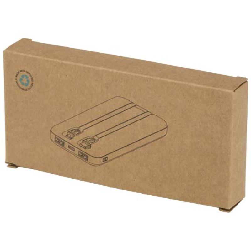 Batería externa de plástico reciclado de 10 000 mAh y 10 W con 2 cables integrados "Adhil"