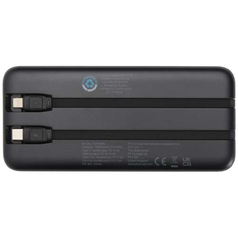 Batería externa de plástico reciclado de 10 000 mAh y 10 W con 2 cables integrados "Adhil"