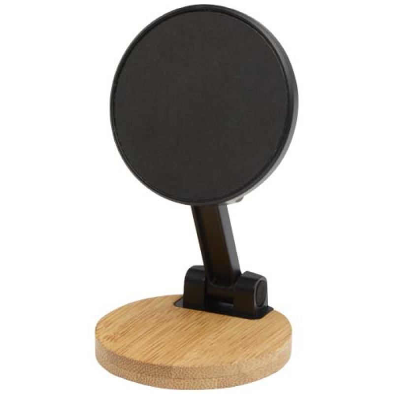 Soporte para teléfono magnético plegable de plástico reciclado con detalles de bambú "Alcor"