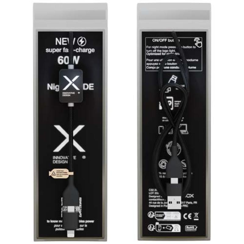 Cable de carga con interruptor de 60 W y logotipo retroiluminado "SCX.design C32"