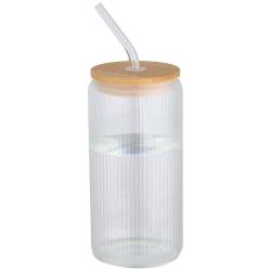 Jarra de 500 ml de vidrio borosilicato de pared simple con tapa de bambú "Mirage"