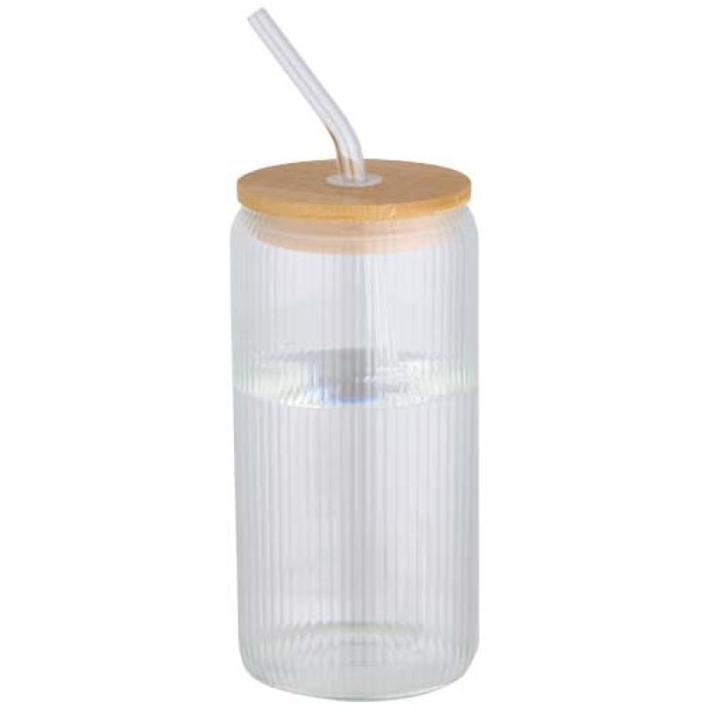 Jarra de 500 ml de vidrio borosilicato de pared simple con tapa de bambú "Mirage"