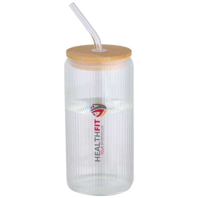 Jarra de 500 ml de vidrio borosilicato de pared simple con tapa de bambú "Mirage"