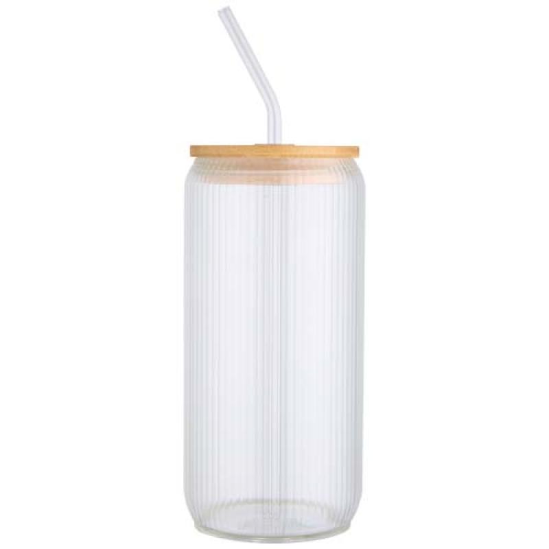 Jarra de 500 ml de vidrio borosilicato de pared simple con tapa de bambú "Mirage"