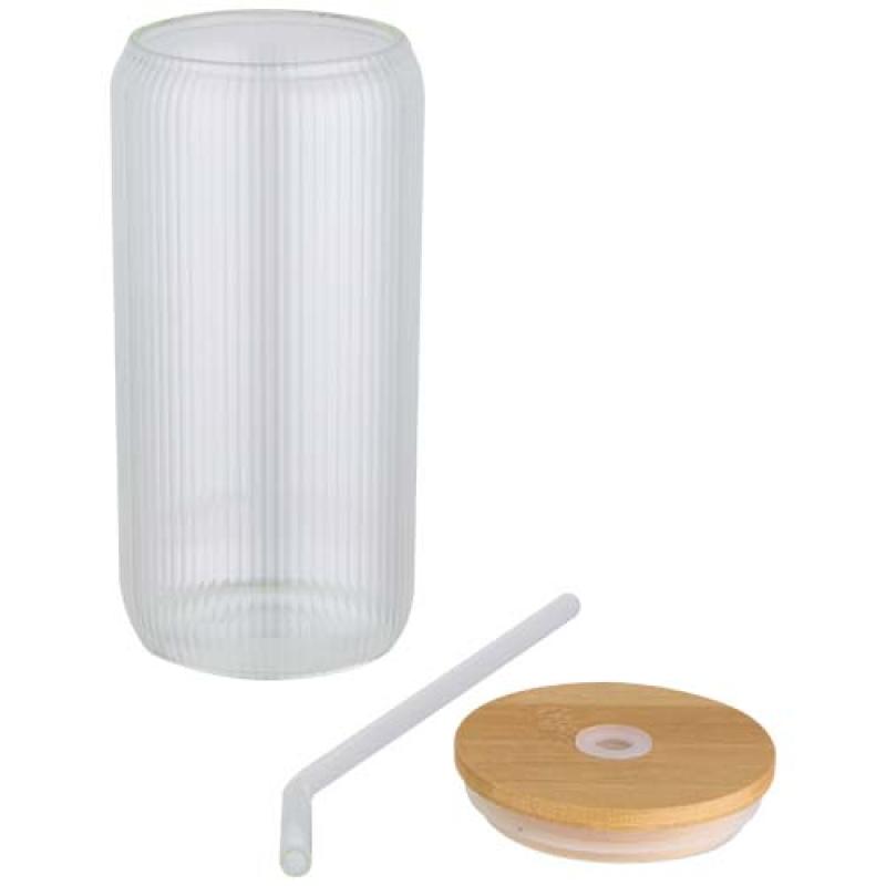 Jarra de 500 ml de vidrio borosilicato de pared simple con tapa de bambú "Mirage"