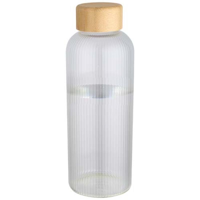 Botella de 650 ml de vidrio borosilicato de pared simple con tapa de bambú "Mirage"