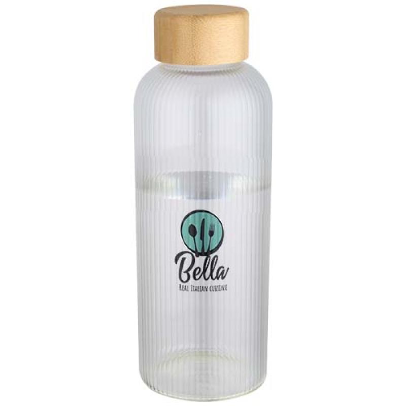 Botella de 650 ml de vidrio borosilicato de pared simple con tapa de bambú "Mirage"