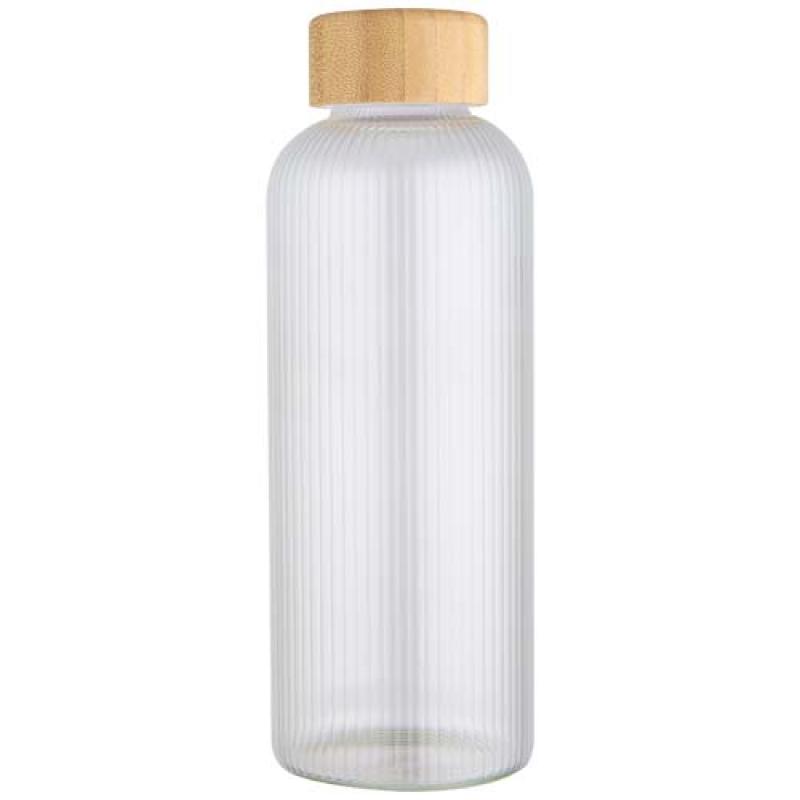 Botella de 650 ml de vidrio borosilicato de pared simple con tapa de bambú "Mirage"