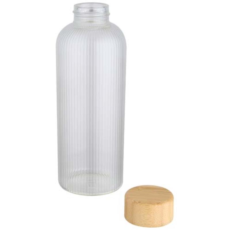 Botella de 650 ml de vidrio borosilicato de pared simple con tapa de bambú "Mirage"