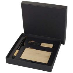 Set de regalo de bolígrafo, llavero y tarjetero RFID de aluminio reciclado RCS "Minka"