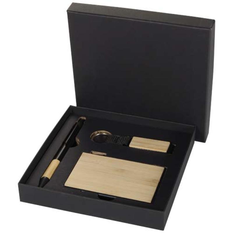 Set de regalo de bolígrafo, llavero y tarjetero RFID de aluminio reciclado RCS "Minka"