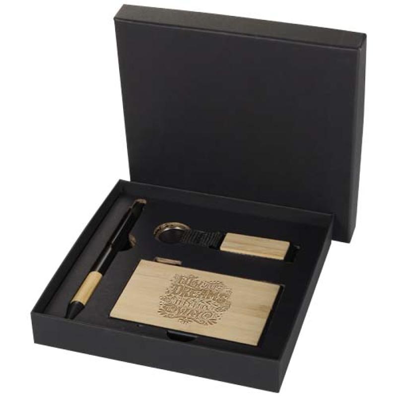 Set de regalo de bolígrafo, llavero y tarjetero RFID de aluminio reciclado RCS "Minka"