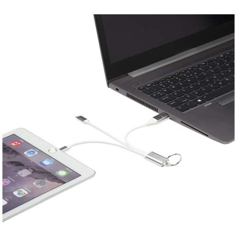 Cable de carga 4 en 1 de aluminio reciclado con llavero "Metal"