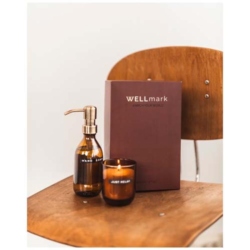 Dispensador de jabón de manos de 250 ml y juego de velas aromáticas de 150 g con fragancia de lino fresco "Wellmark Discovery"