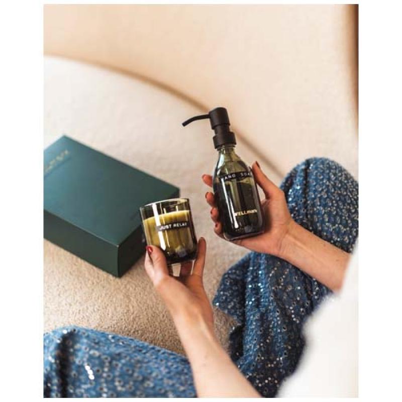 Dispensador de jabón de manos de 250 ml y juego de velas aromáticas de 150 g con fragancia de lino fresco "Wellmark Discovery"