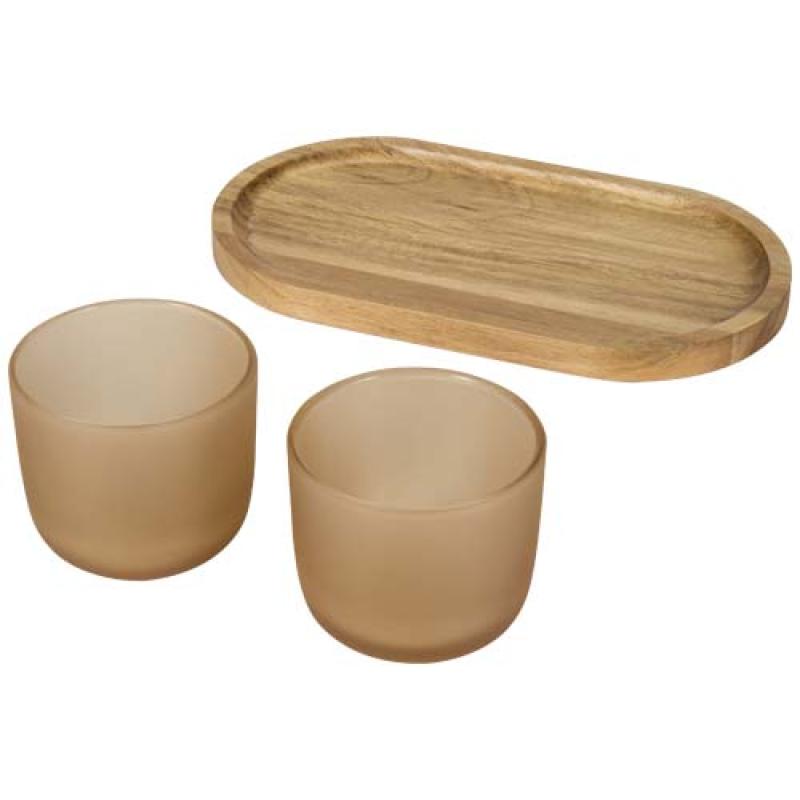 Set de bandeja de madera y vasos de vidrio "Male"