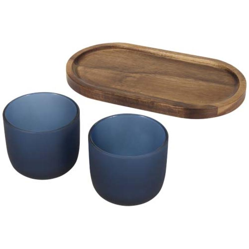 Set de bandeja de madera y vasos de vidrio "Male"